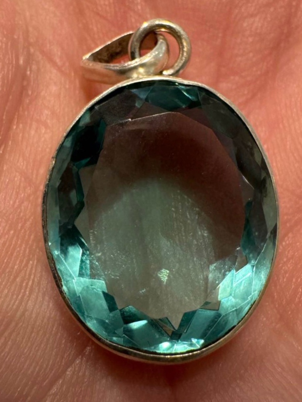 Sterling Silver Teal Oval Faceted Pendant - Elegant Women’s Jewelry